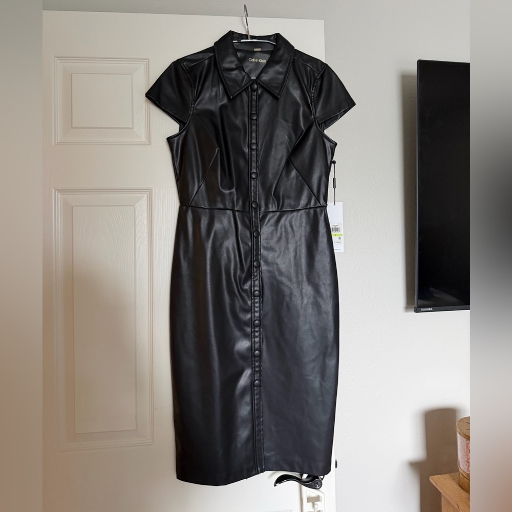 NWT Calvin Klein Black Leather Dress